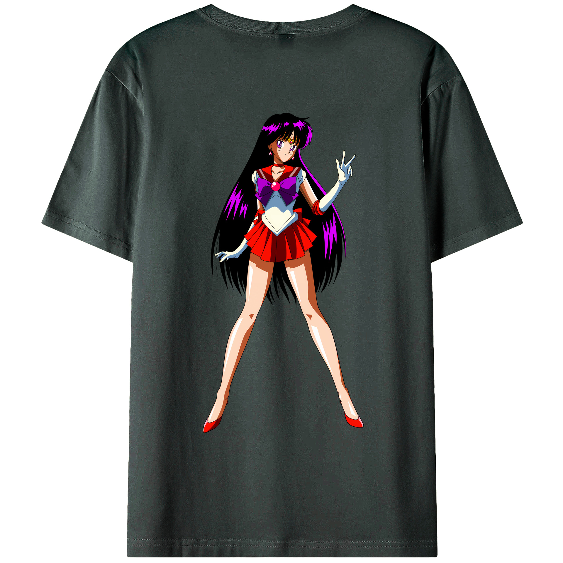 （画像用） 美少女戦士セーラームーン 火野レイ ひの レイ Sailor Moon Hino Rei （セーラーマーズ,Sailor Mars） 綿100％ メンズ半袖Tシャツ（バックプリント） 通気性